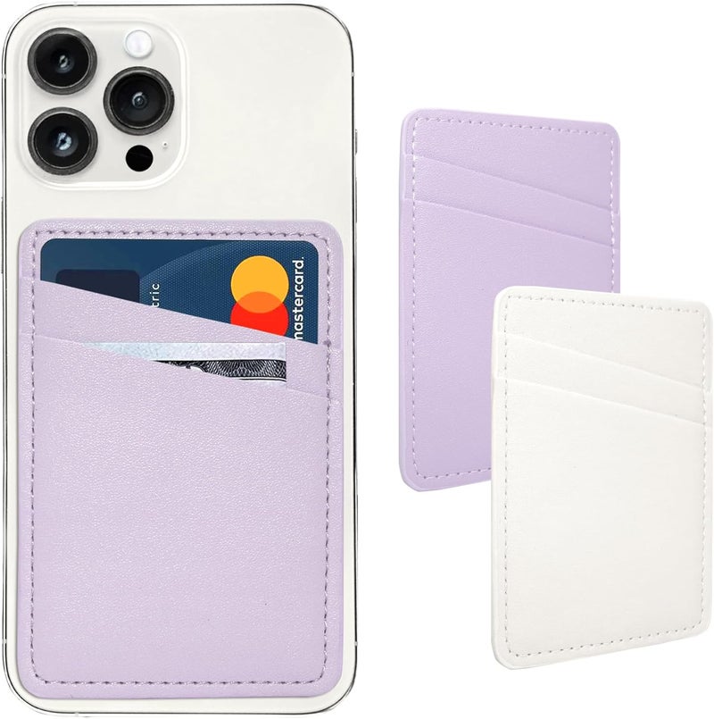 Limvory Phone Wallet Stick On, Leather Phone Card Holder, Credit Card Holder for Phone Case Compatible with iPhone, Samsung and Android - White, Purple - Image 1